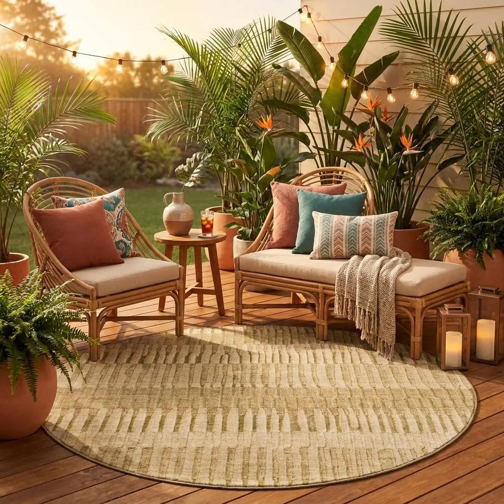 8' Copper And Orange Round Striped Washable Indoor Outdoor Area Rug Homeroots Outdoor