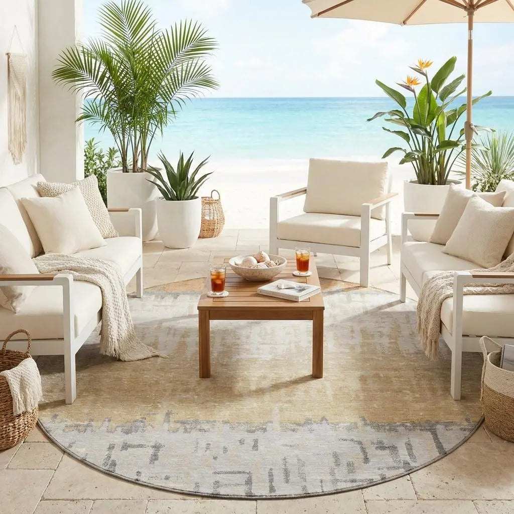 8' Copper And Orange Round Striped Washable Indoor Outdoor Area Rug Homeroots Outdoor
