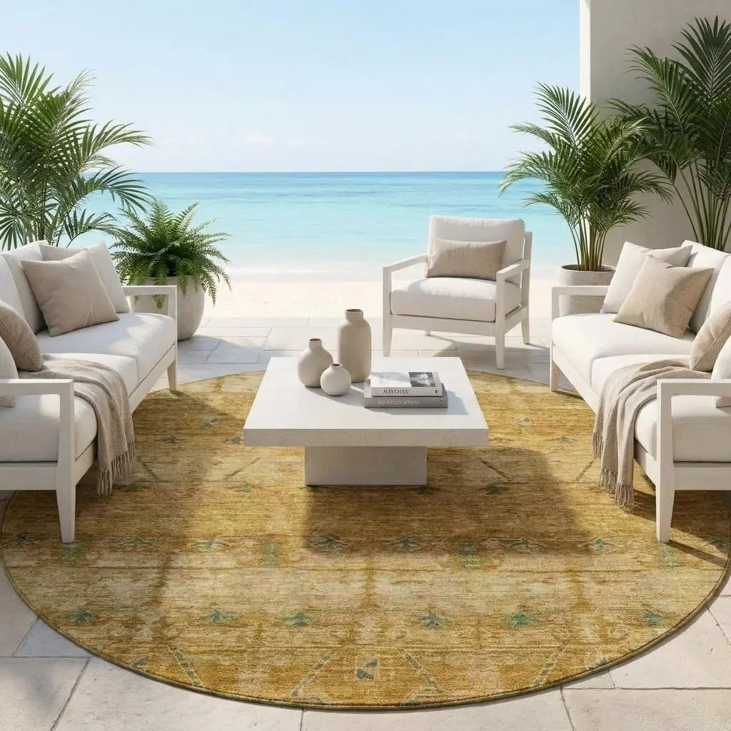 8' Copper And Orange Round Tribal Washable Indoor Outdoor Area Rug Homeroots Outdoor