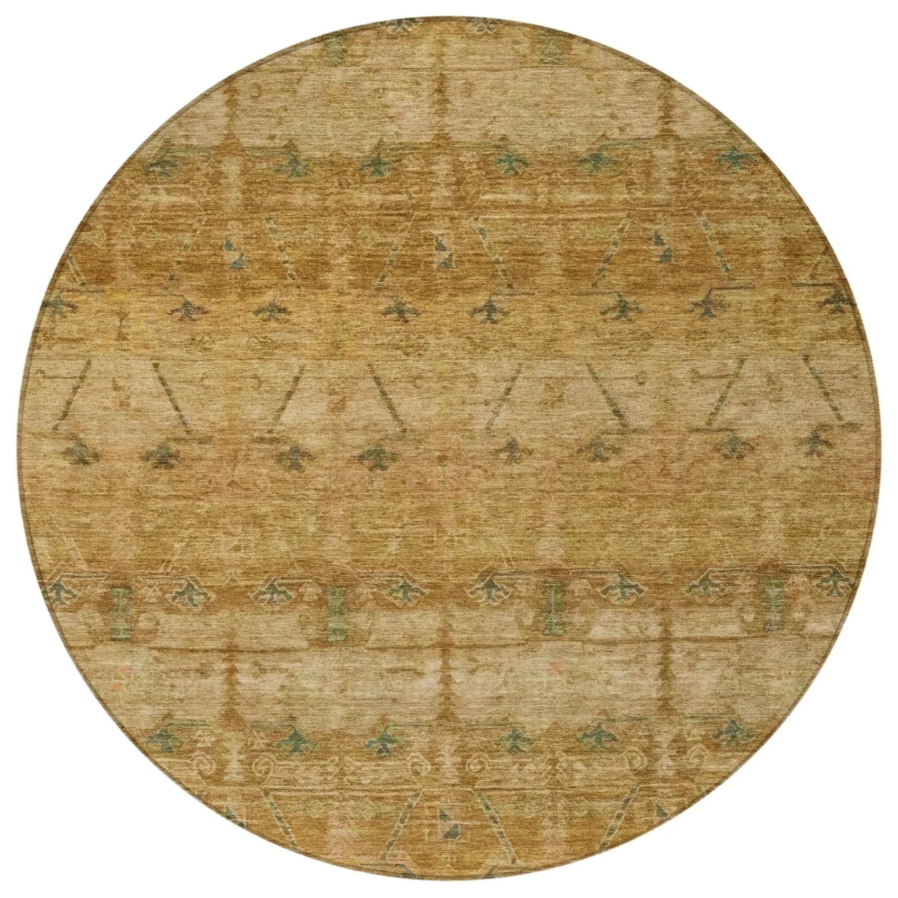 8' Copper And Orange Round Tribal Washable Indoor Outdoor Area Rug Homeroots Outdoor