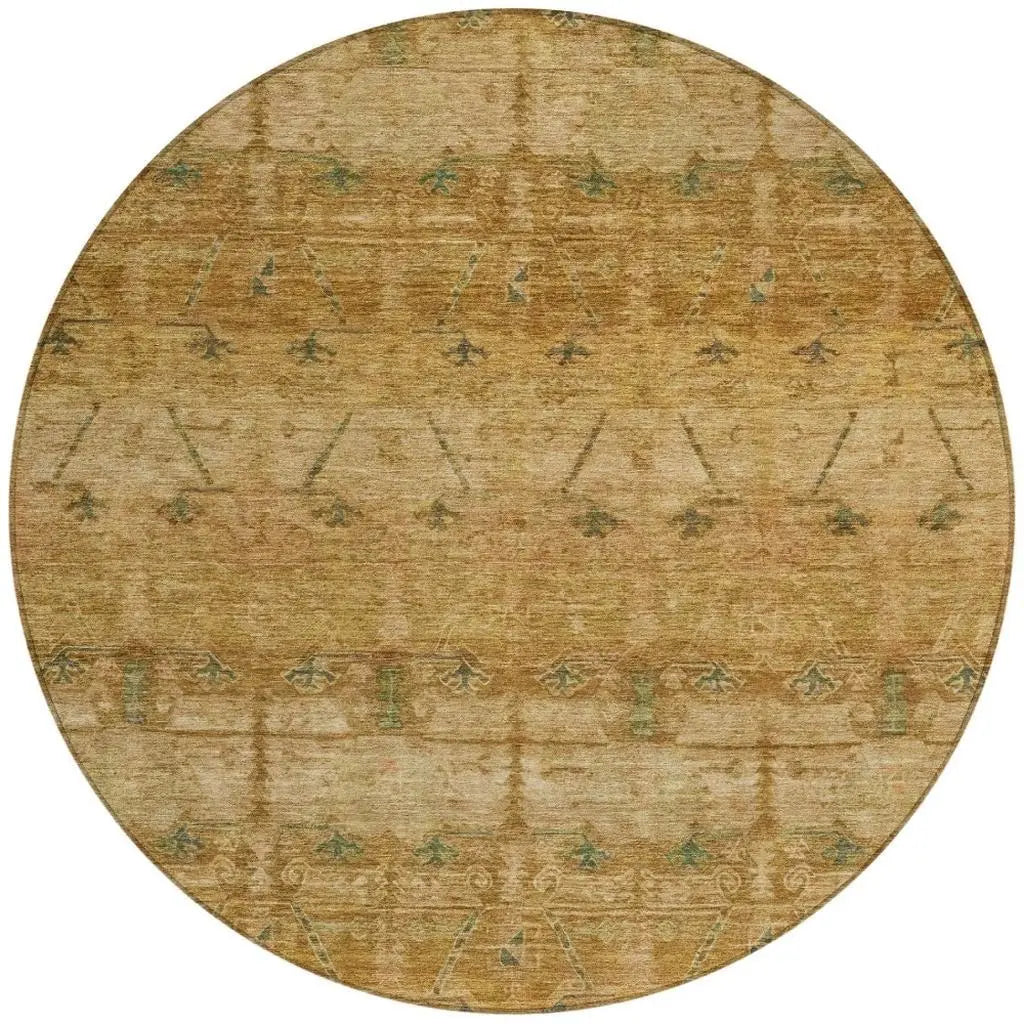 8' Copper And Orange Round Tribal Washable Indoor Outdoor Area Rug Homeroots Outdoor