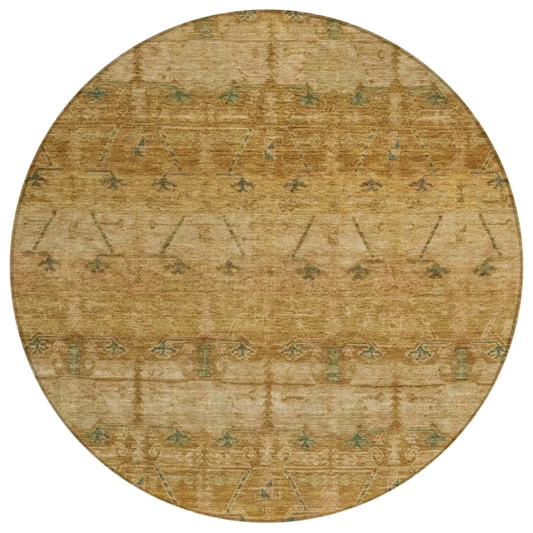 8' Copper And Orange Round Tribal Washable Indoor Outdoor Area Rug Homeroots Outdoor