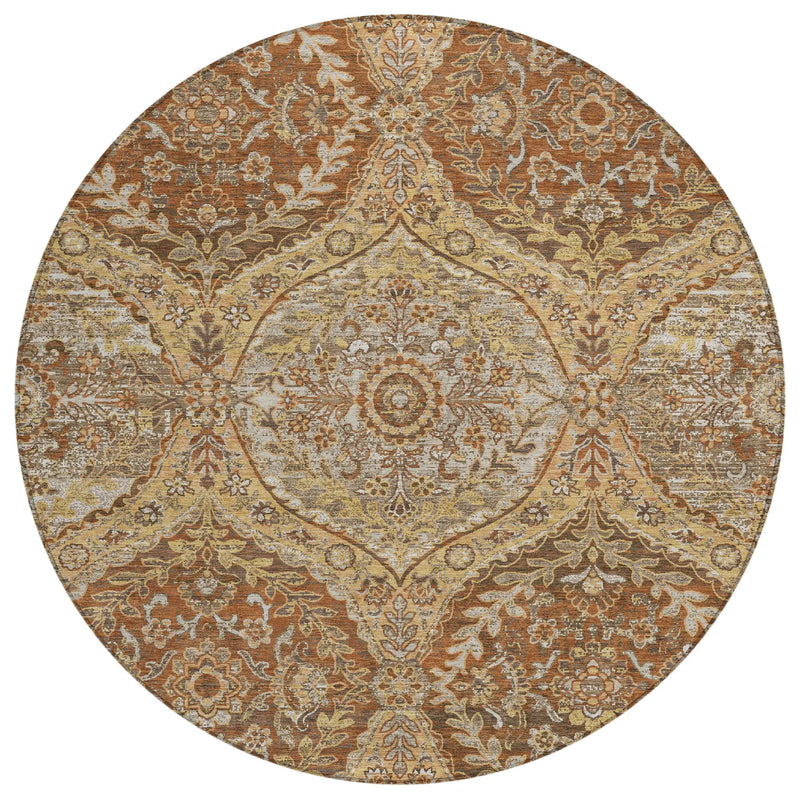 8' Copper And Pink Round Ogee Washable Indoor Outdoor Area Rug Homeroots Outdoor