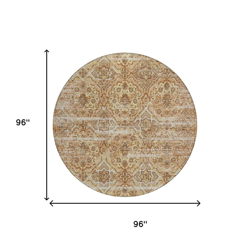 8' Copper And Purple Round Floral Washable Indoor Outdoor Area Rug Homeroots Outdoor
