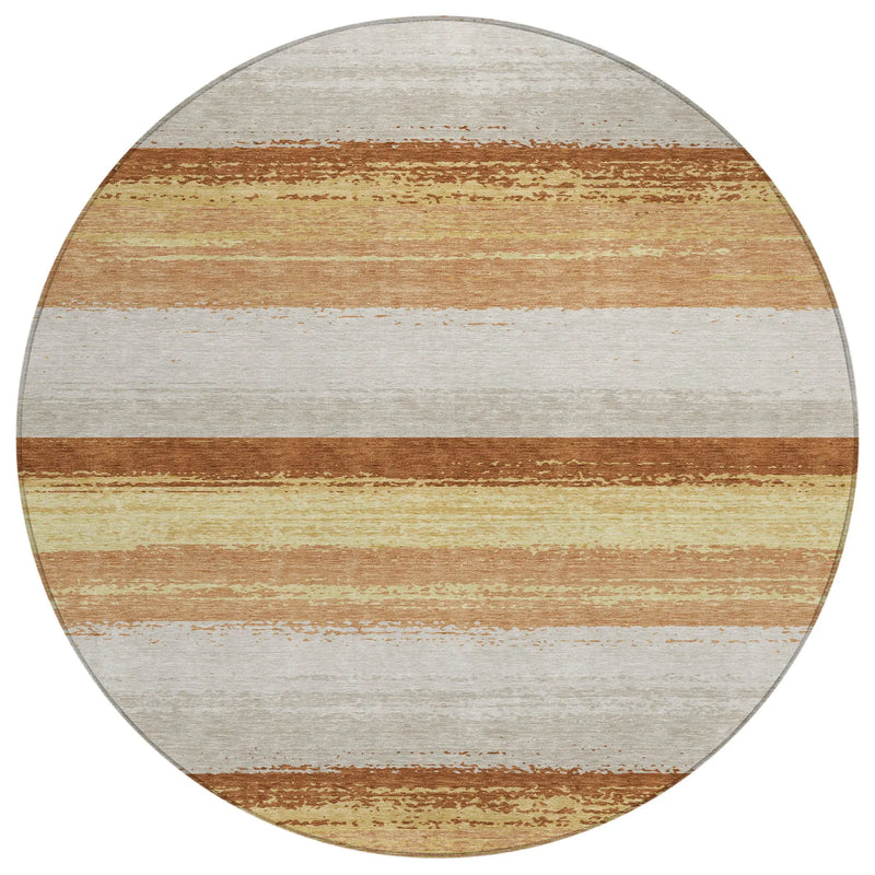 8' Copper And Purple Round Striped Washable Indoor Outdoor Area Rug Homeroots Outdoor