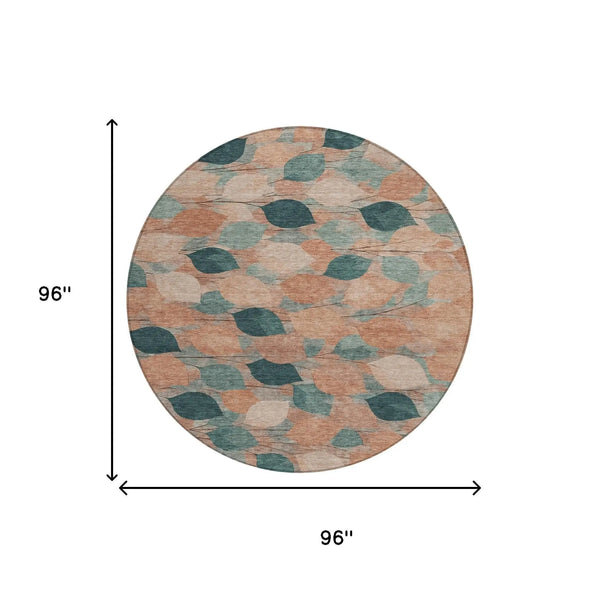 8' Copper And Salmon Round Floral Washable Indoor Outdoor Area Rug Homeroots Outdoor