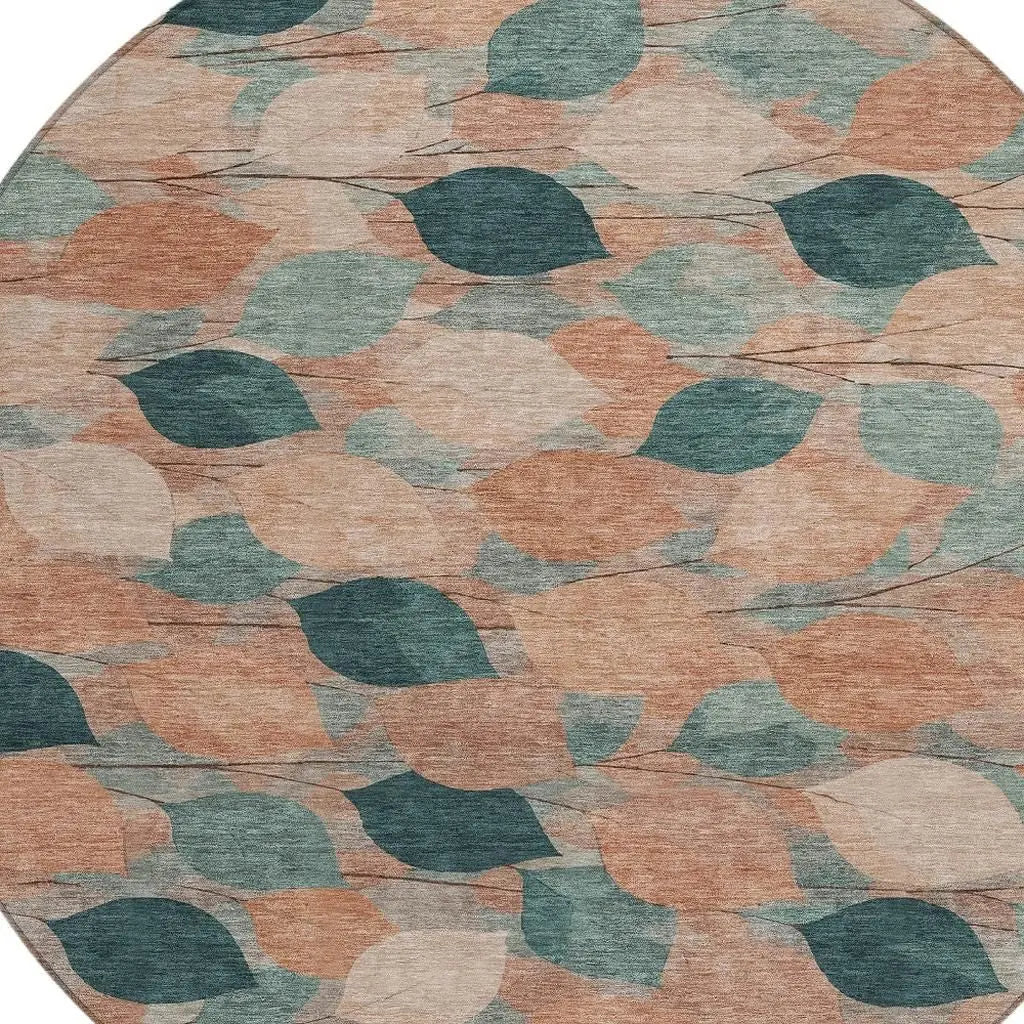 8' Copper And Salmon Round Floral Washable Indoor Outdoor Area Rug Homeroots Outdoor