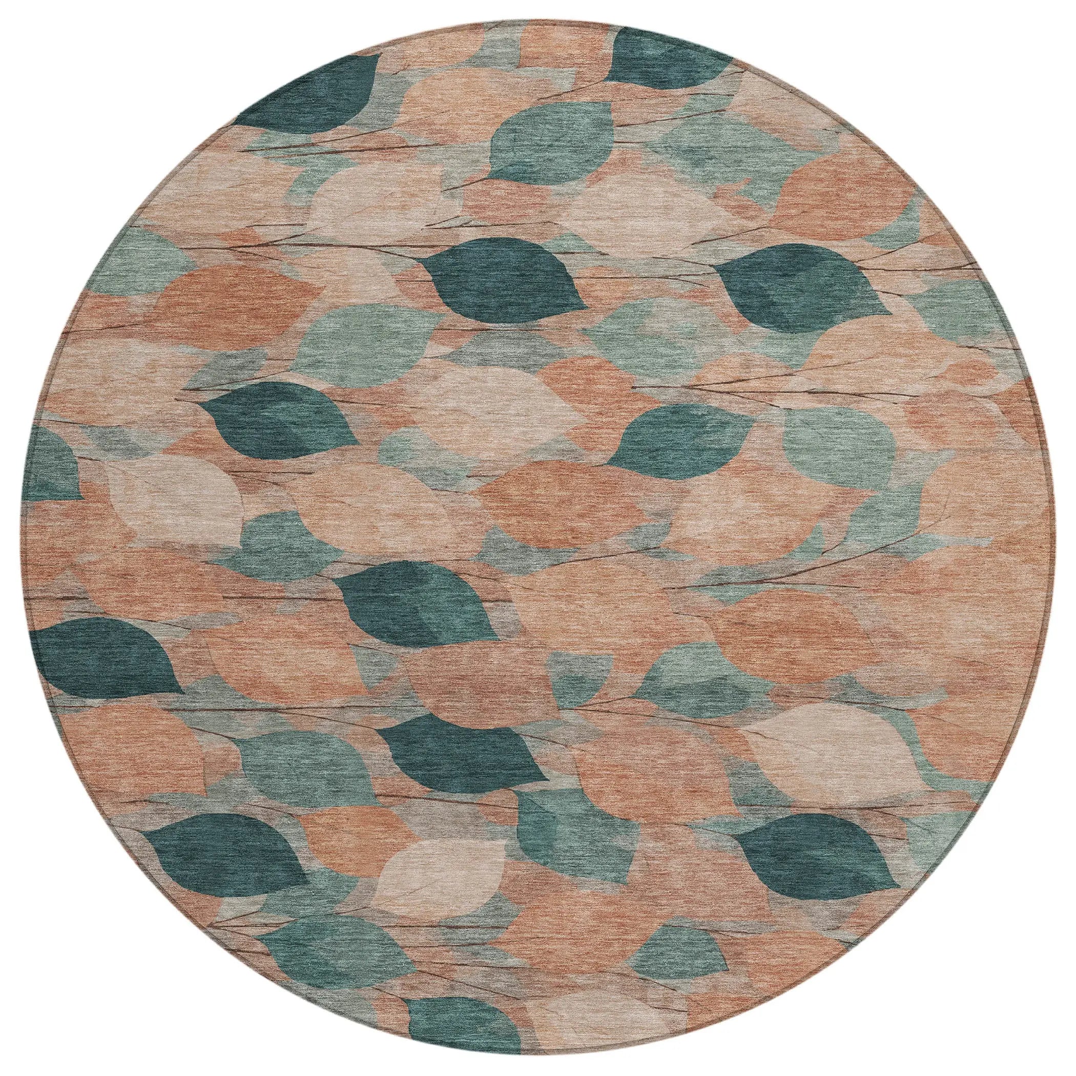 8' Copper And Salmon Round Floral Washable Indoor Outdoor Area Rug Homeroots Outdoor