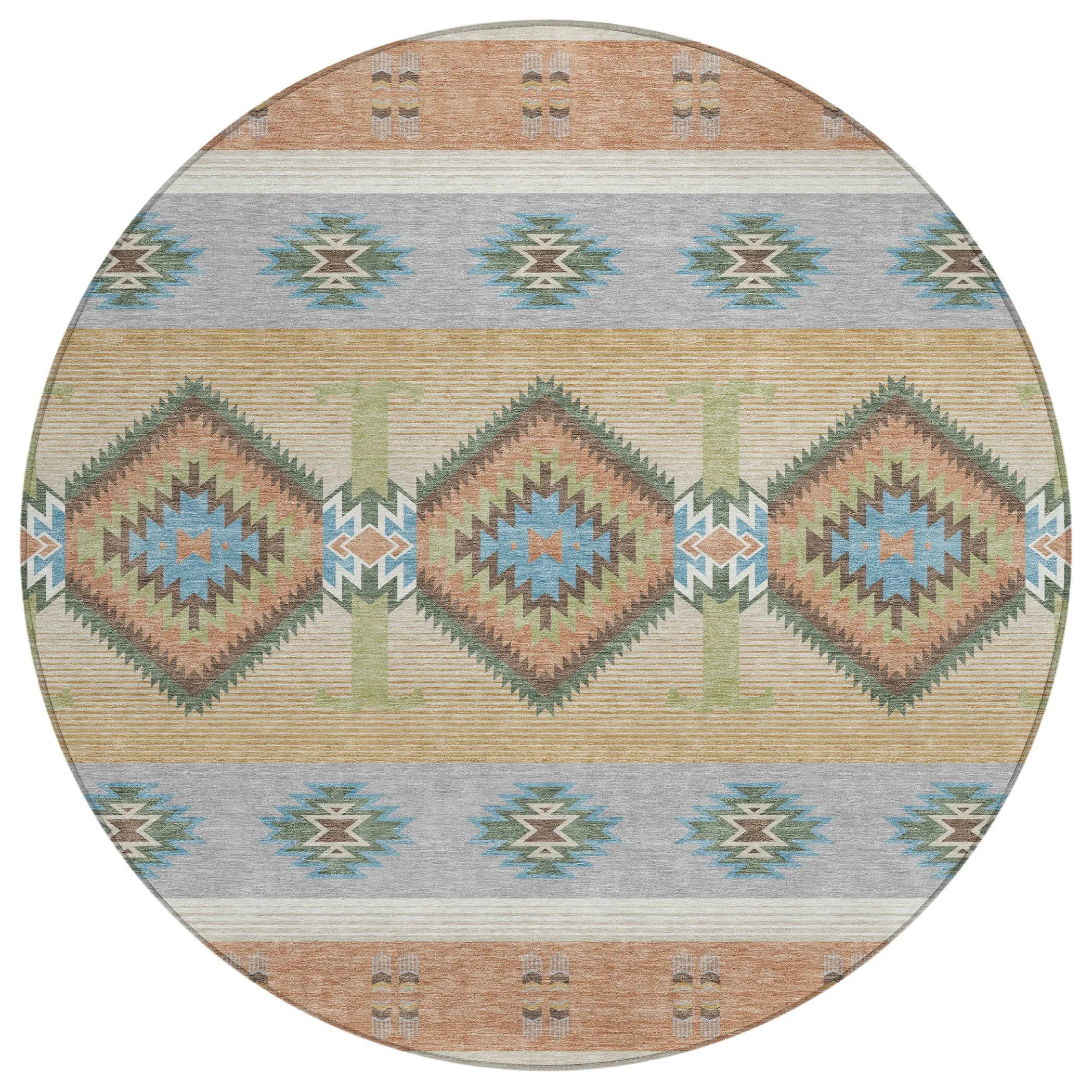 8' Copper And Silver Round Southwestern Washable Indoor Outdoor Area Rug Homeroots Outdoor