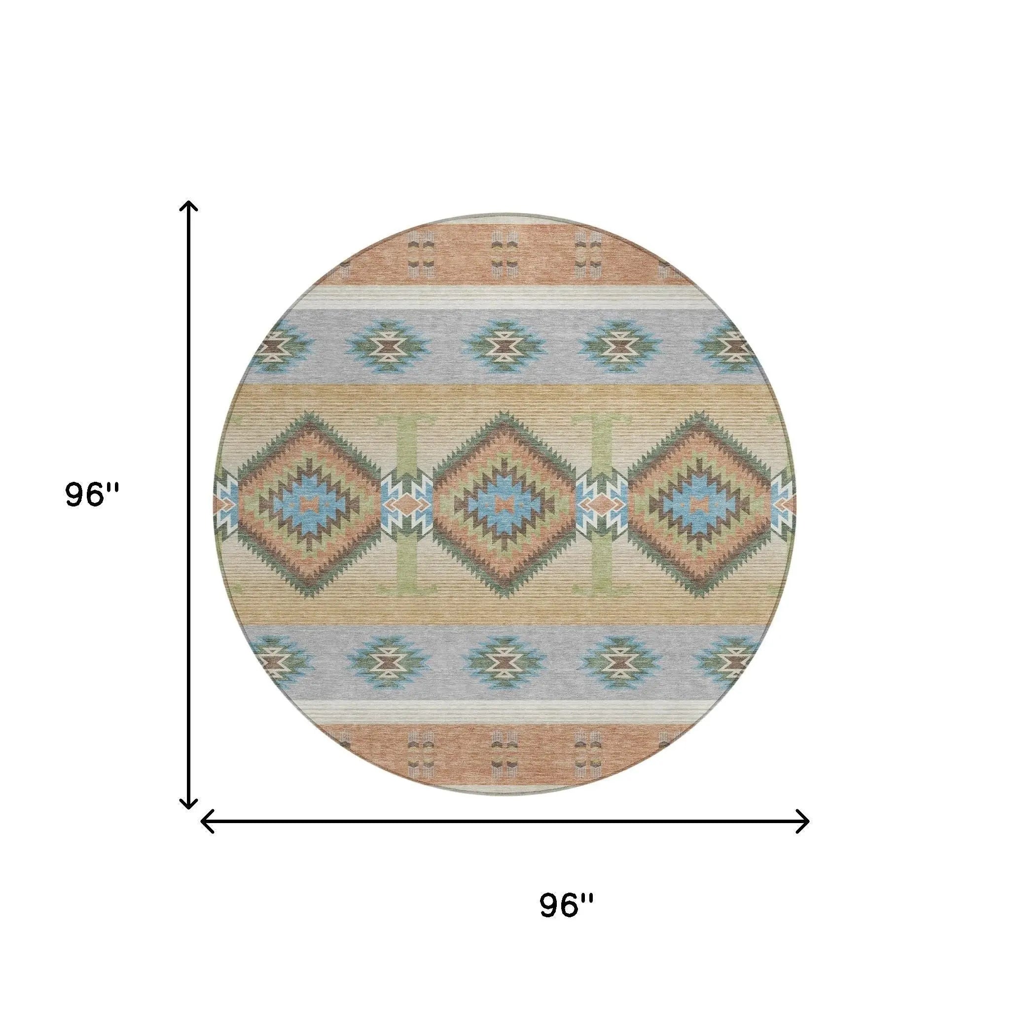8' Copper And Silver Round Southwestern Washable Indoor Outdoor Area Rug Homeroots Outdoor