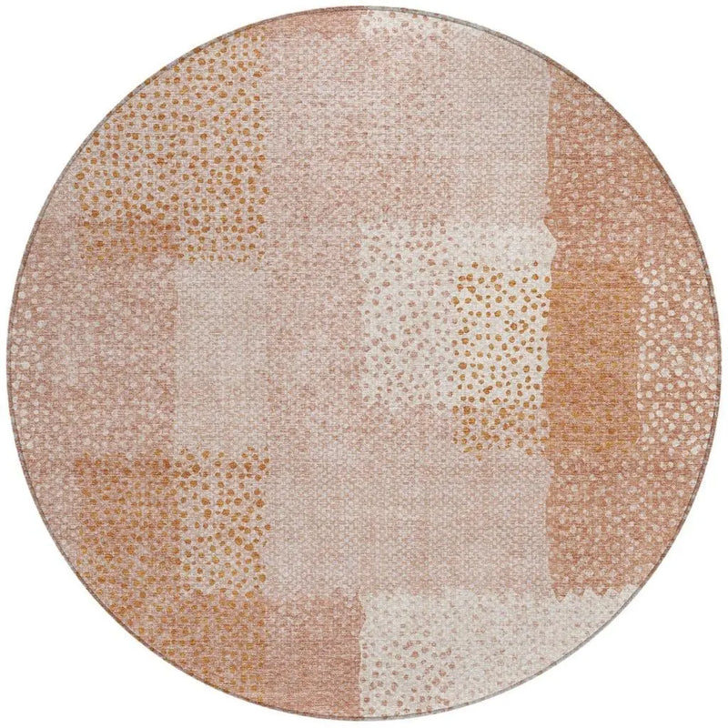 8' Coral And Orange Round Abstract Washable Indoor Outdoor Area Rug Homeroots Outdoor