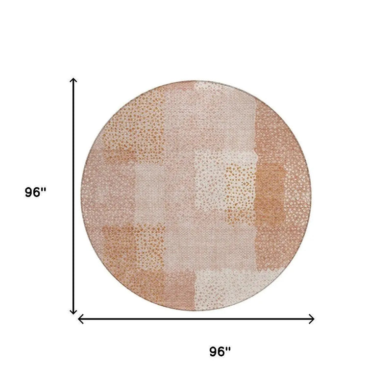 8' Coral And Orange Round Abstract Washable Indoor Outdoor Area Rug Homeroots Outdoor