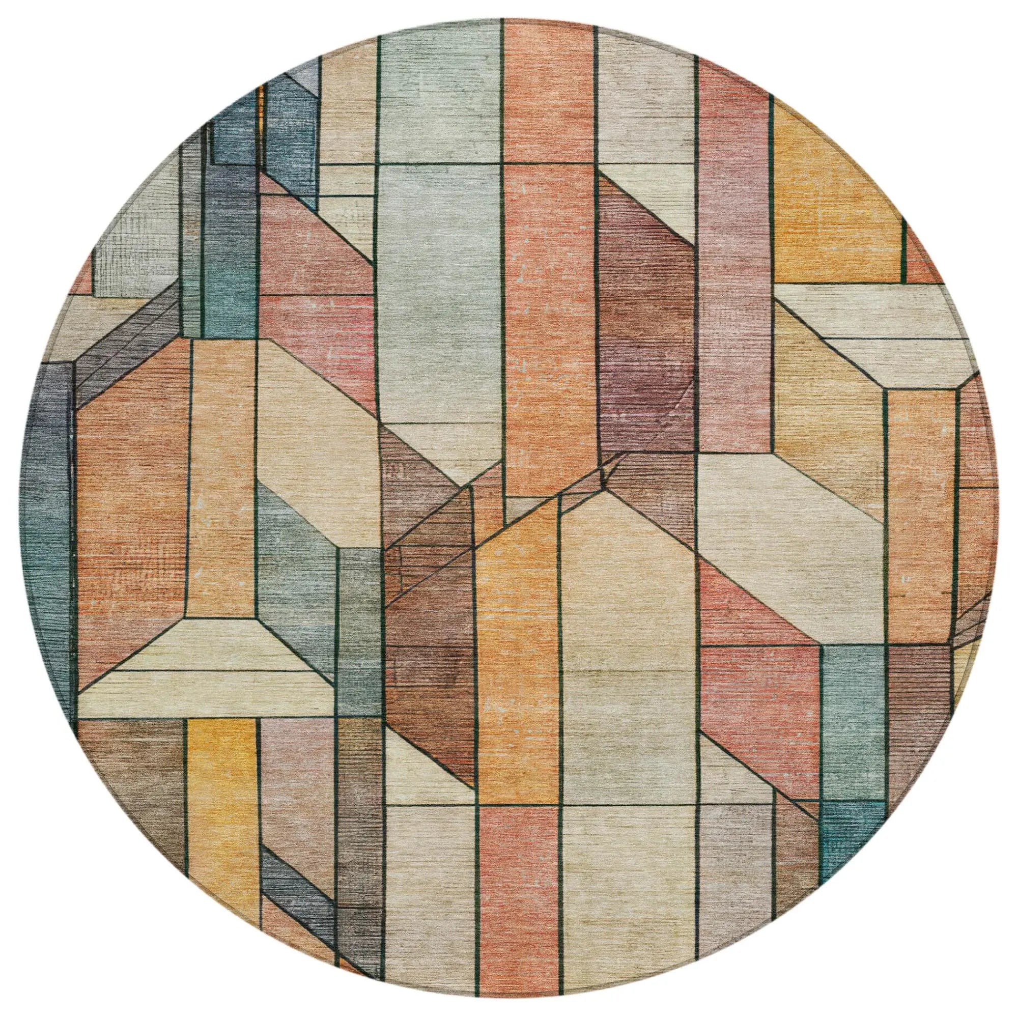 8' Coral And Orange Round Geometric Washable Indoor Outdoor Area Rug Homeroots Outdoor