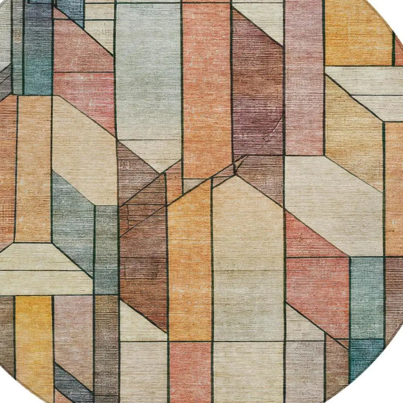 8' Coral And Orange Round Geometric Washable Indoor Outdoor Area Rug Homeroots Outdoor