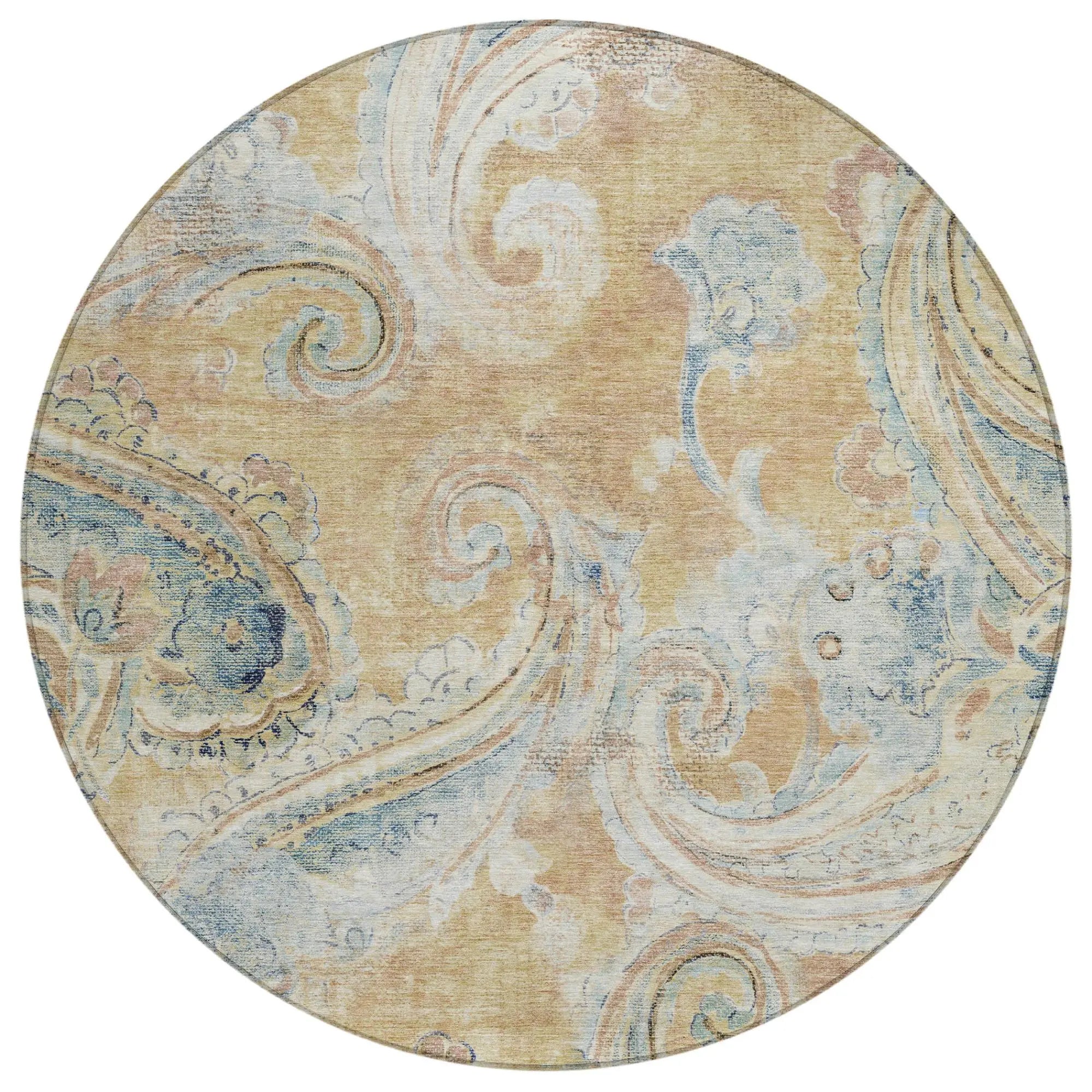 8' Coral And Orange Round Paisley Washable Indoor Outdoor Area Rug Homeroots Outdoor