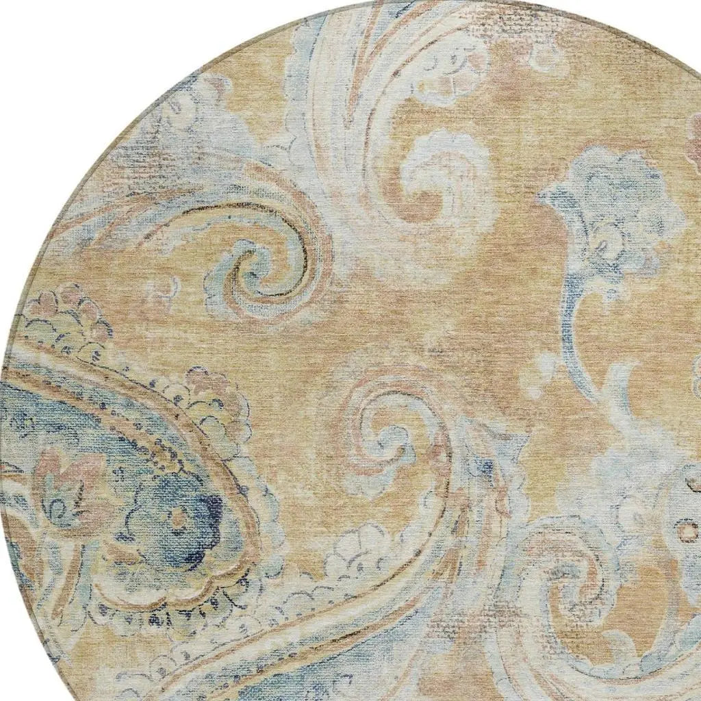 8' Coral And Orange Round Paisley Washable Indoor Outdoor Area Rug Homeroots Outdoor