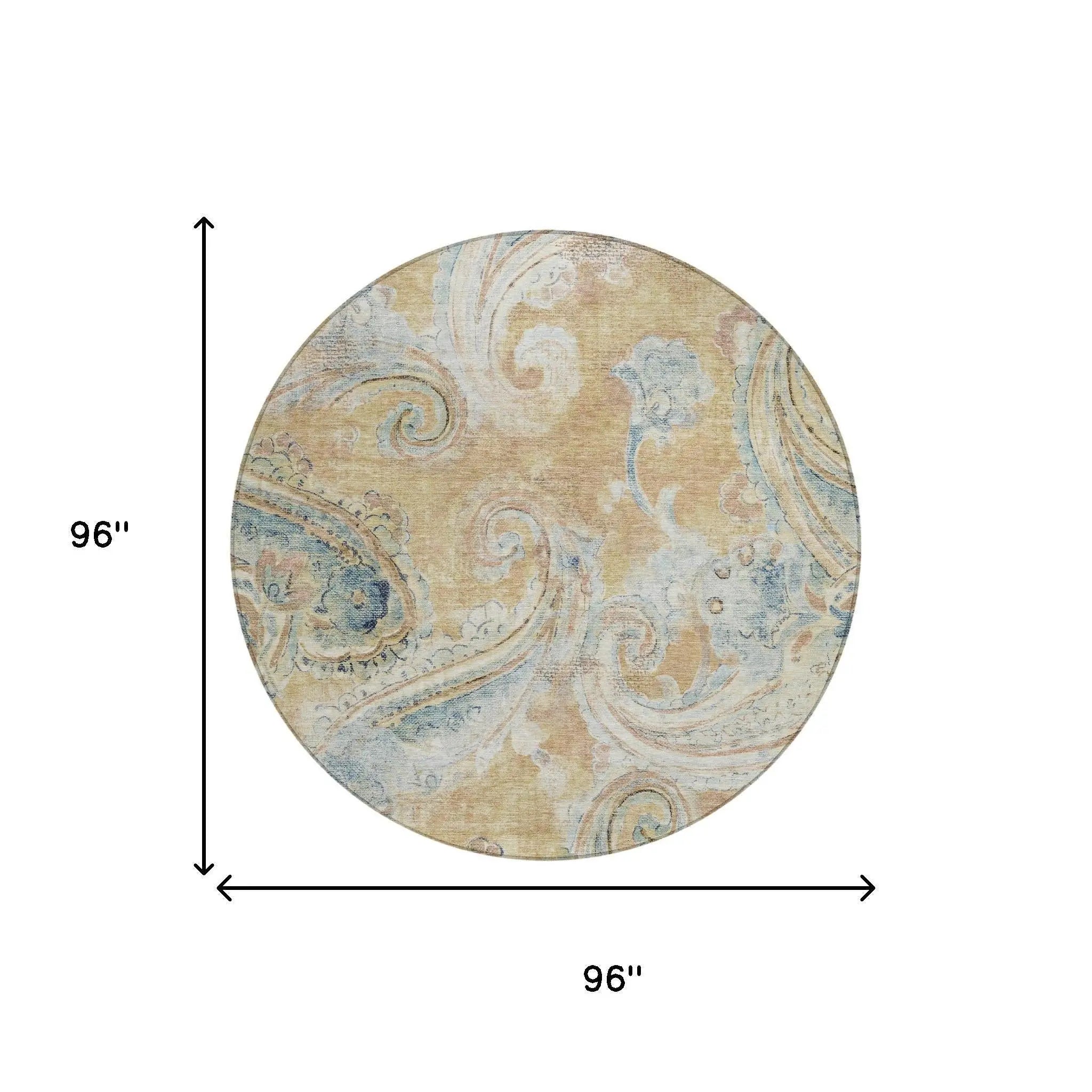 8' Coral And Orange Round Paisley Washable Indoor Outdoor Area Rug Homeroots Outdoor