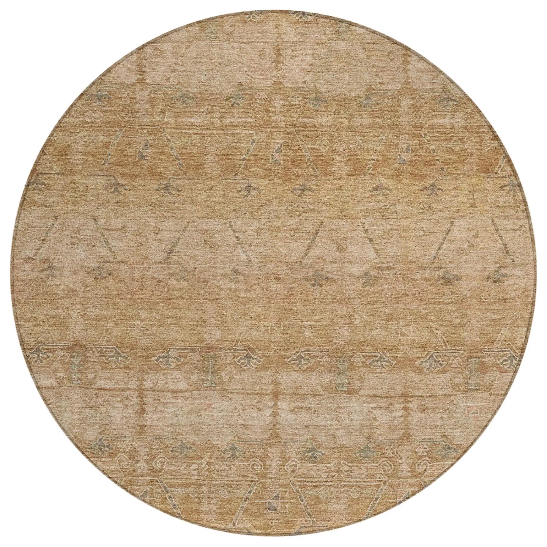 8' Coral And Orange Round Tribal Washable Indoor Outdoor Area Rug Homeroots Outdoor