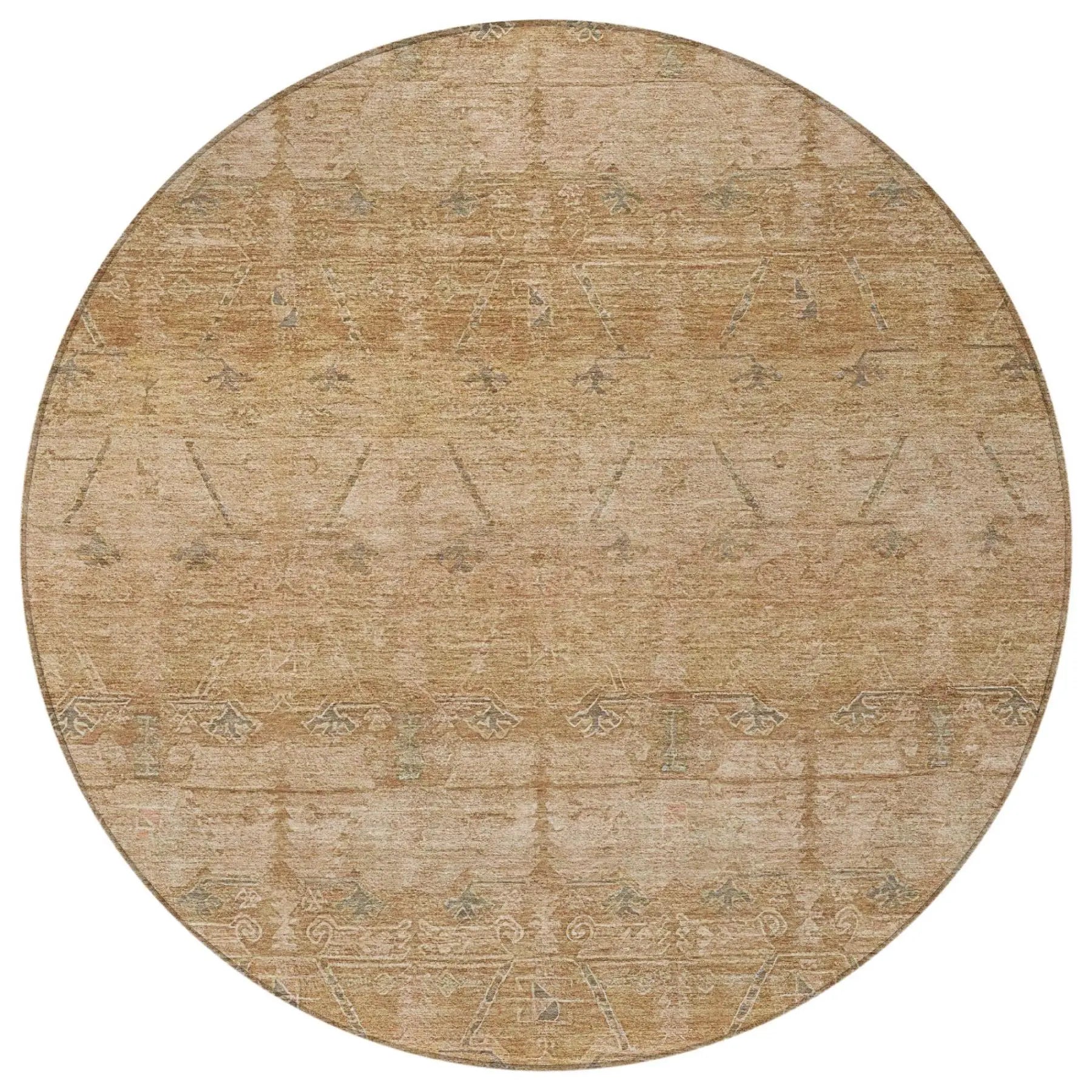 8' Coral And Orange Round Tribal Washable Indoor Outdoor Area Rug Homeroots Outdoor