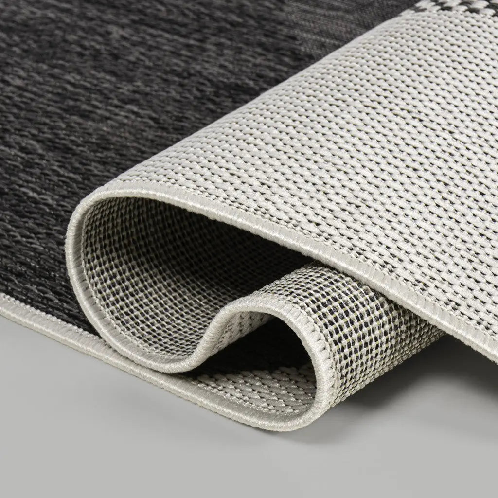 8' Cream And Black Geometric Indoor Outdoor Runner Rug Homeroots Outdoor