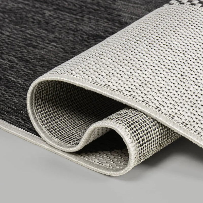 8' Cream And Black Geometric Indoor Outdoor Runner Rug Homeroots Outdoor