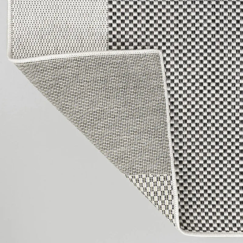 8' Cream And Black Geometric Indoor Outdoor Runner Rug Homeroots Outdoor