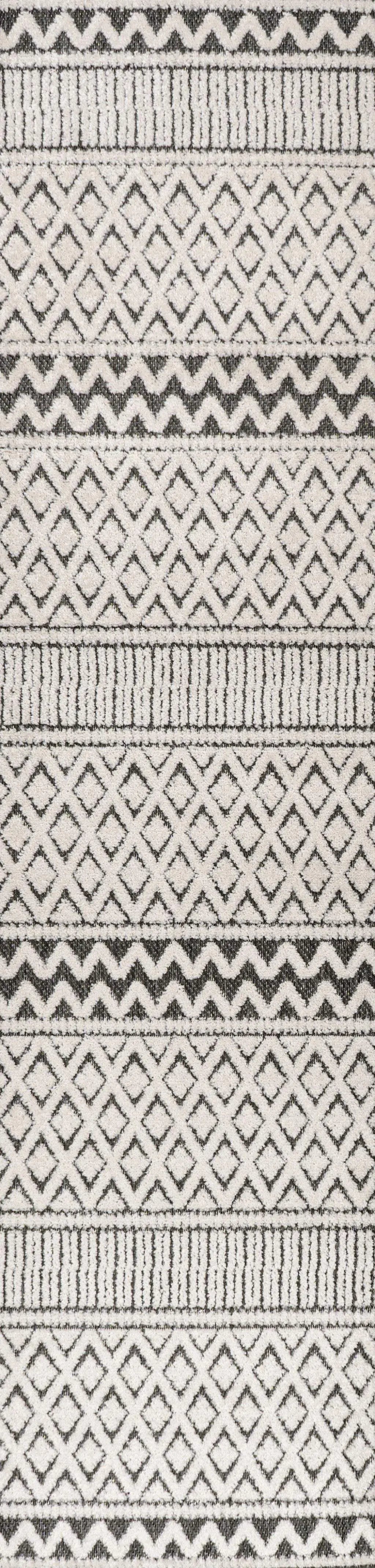 8' Cream And Black Trellis Indoor Outdoor Runner Rug - GreatEagleInc