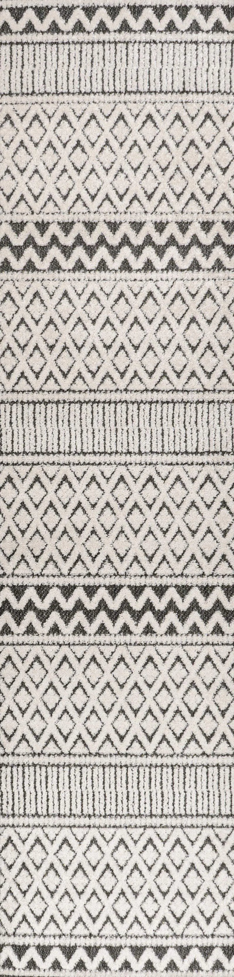 8' Cream And Black Trellis Indoor Outdoor Runner Rug - GreatEagleInc