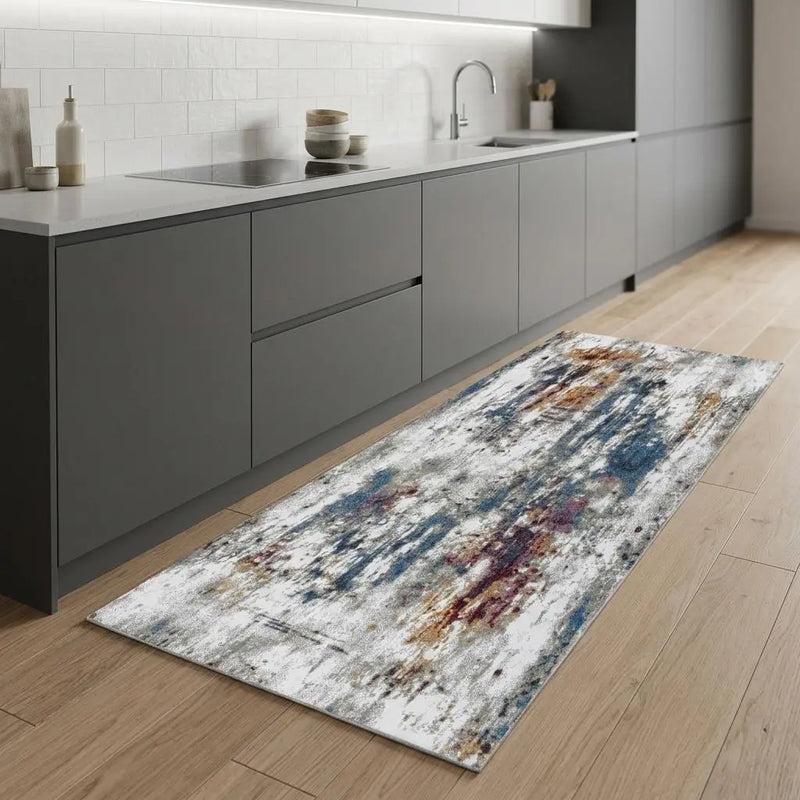 8' Cream And Blue Abstract Hand Carved Handmade Area Rug Homeroots Home Decor