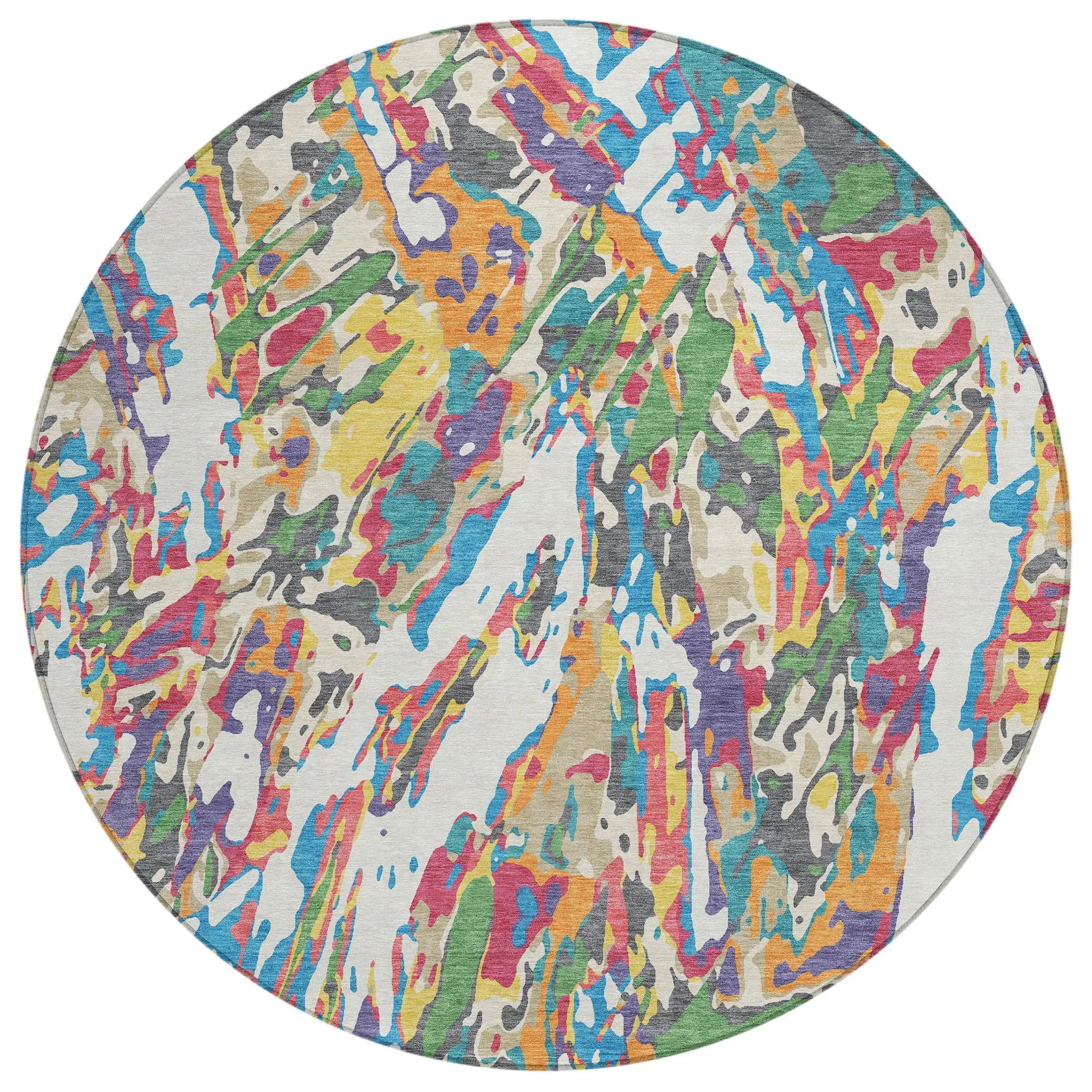 8' Cream And Green Round Abstract Washable Indoor Outdoor Area Rug Homeroots Outdoor