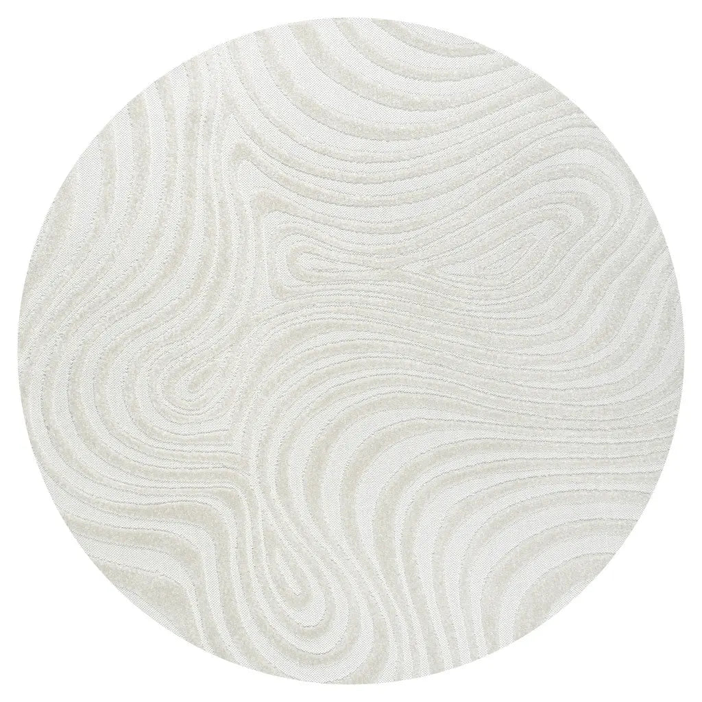 8' Cream And Ivory Round Abstract Indoor Outdoor Area Rug Homeroots Outdoor