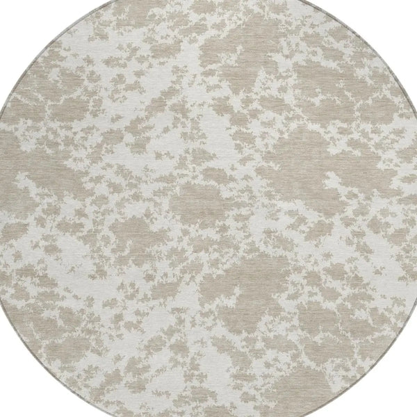 8' Cream And Ivory Round Abstract Washable Indoor Outdoor Area Rug Homeroots Outdoor