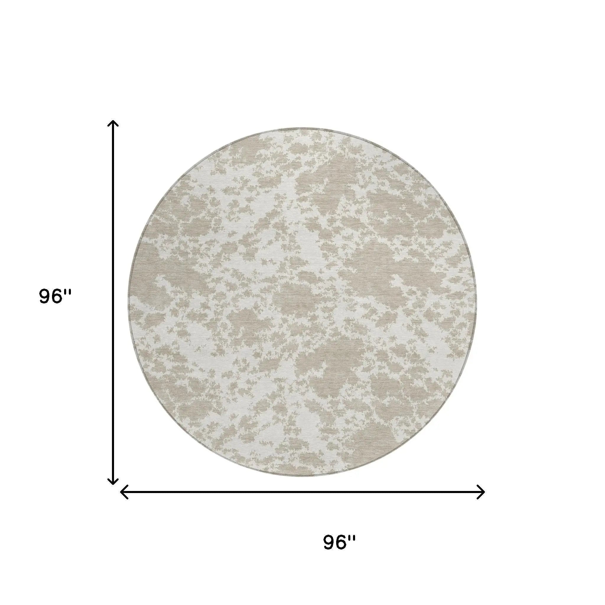 8' Cream And Ivory Round Abstract Washable Indoor Outdoor Area Rug Homeroots Outdoor