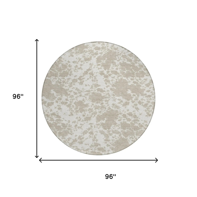 8' Cream And Ivory Round Abstract Washable Indoor Outdoor Area Rug Homeroots Outdoor