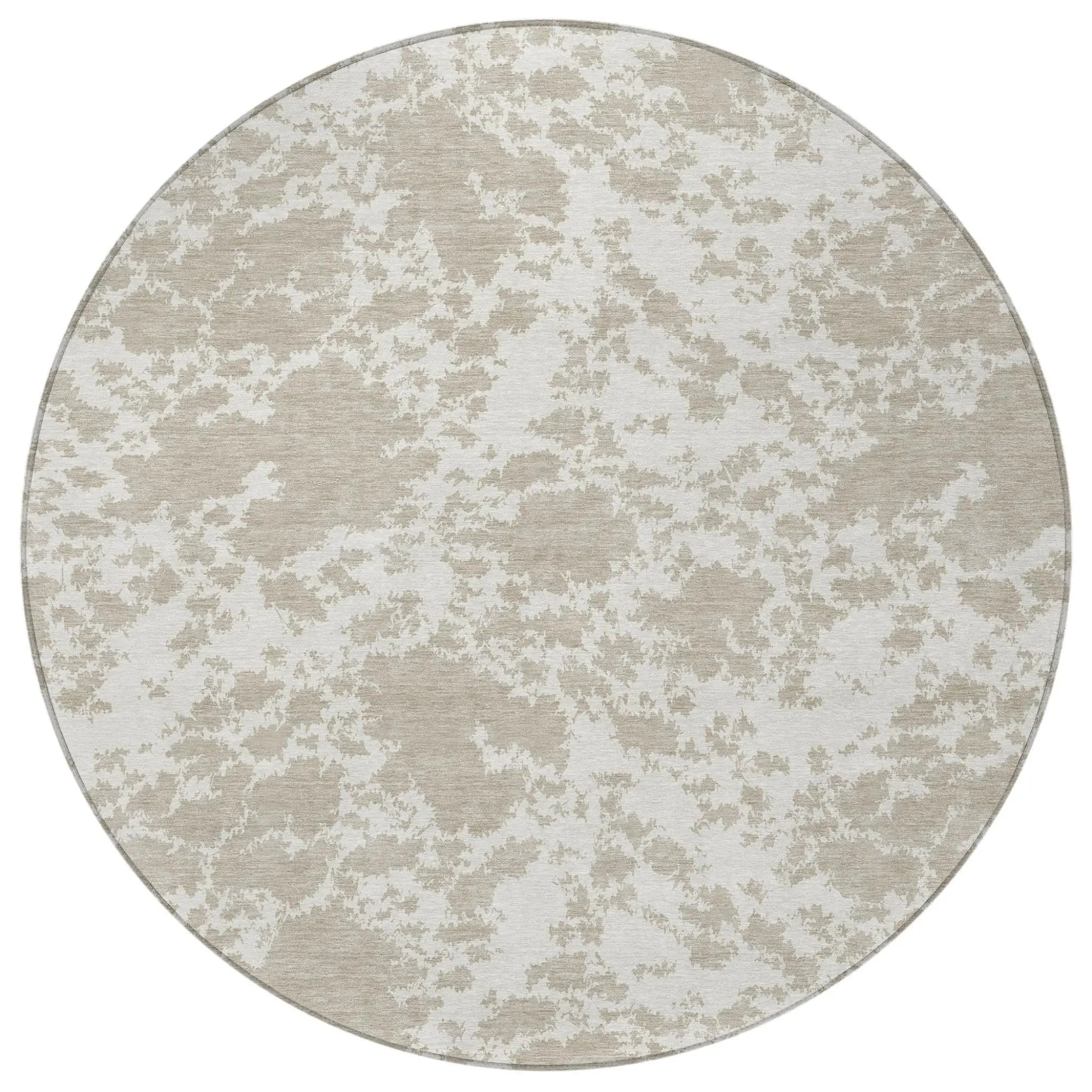 8' Cream And Ivory Round Abstract Washable Indoor Outdoor Area Rug Homeroots Outdoor