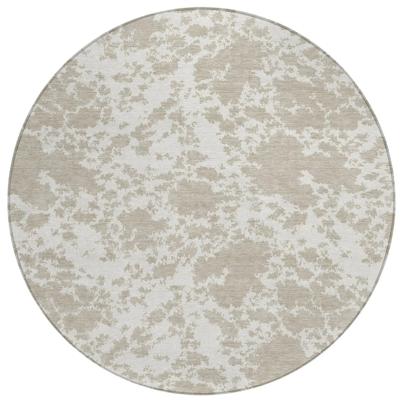 8' Cream And Ivory Round Abstract Washable Indoor Outdoor Area Rug Homeroots Outdoor