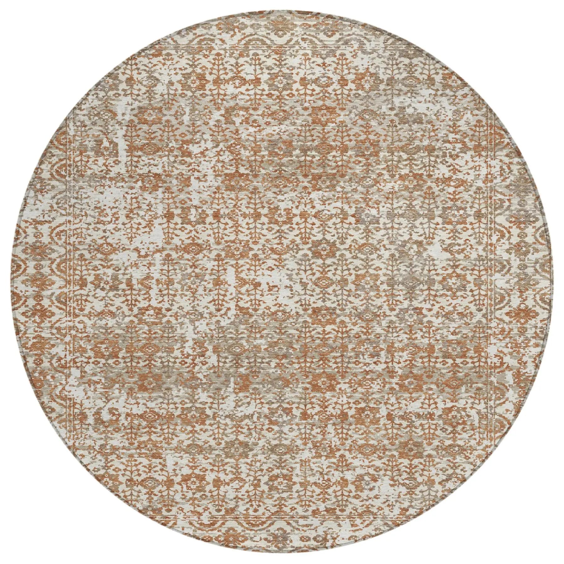 8' Cream And Ivory Round Abstract Washable Indoor Outdoor Area Rug Homeroots Outdoor