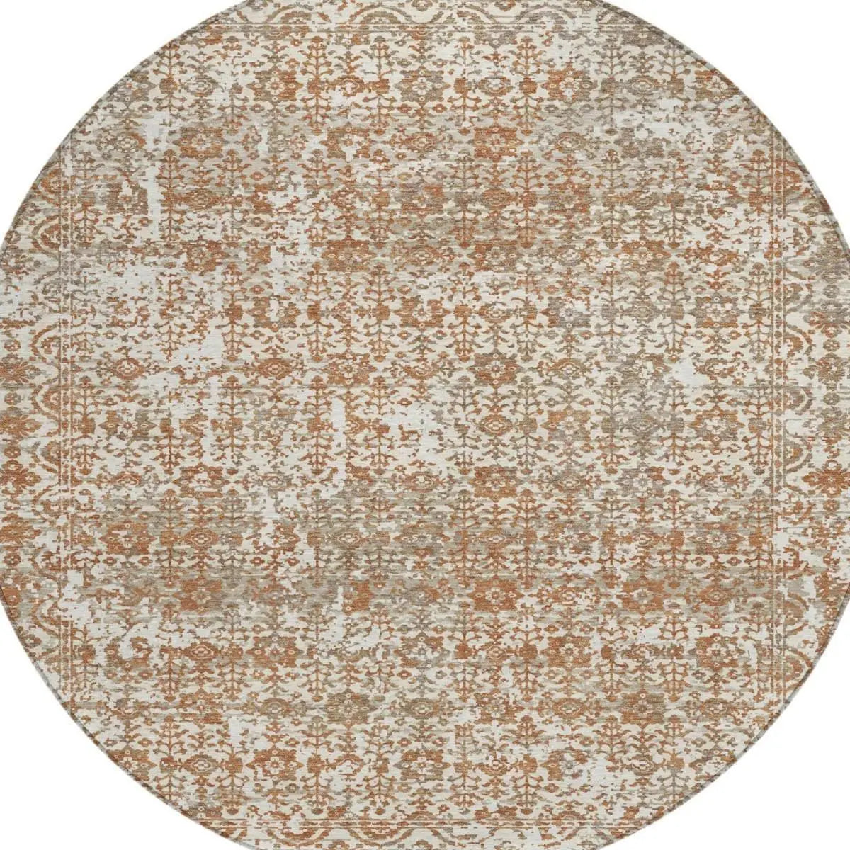 8' Cream And Ivory Round Abstract Washable Indoor Outdoor Area Rug Homeroots Outdoor