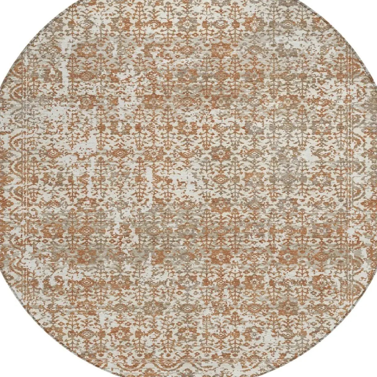 8' Cream And Ivory Round Abstract Washable Indoor Outdoor Area Rug Homeroots Outdoor