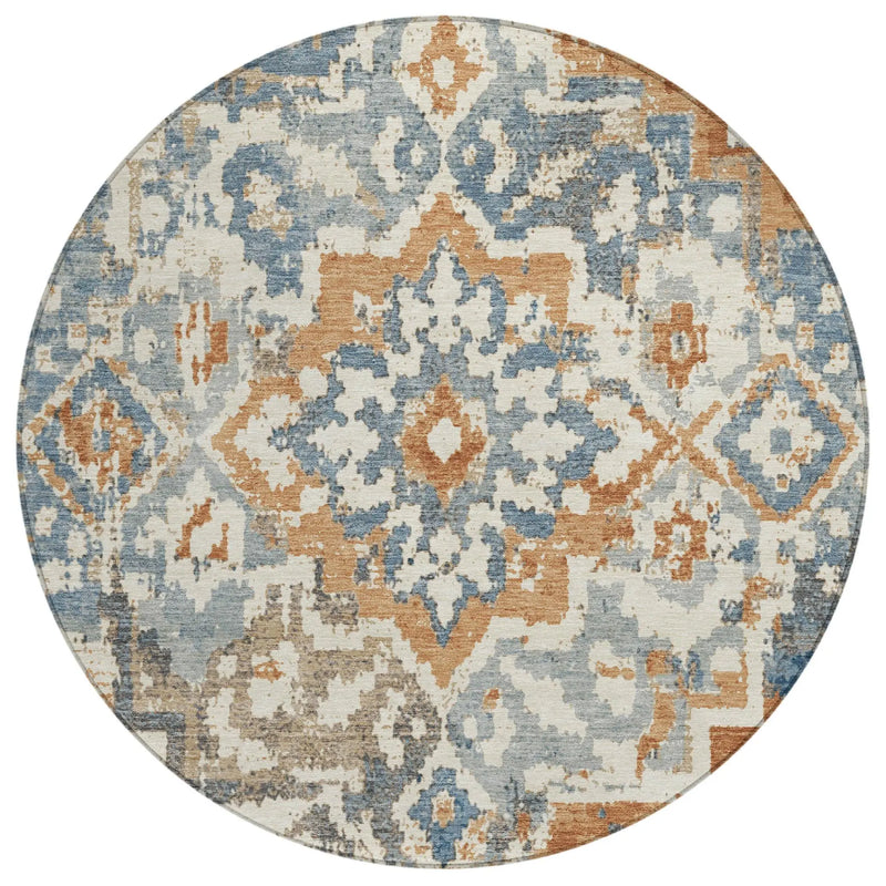 8' Cream And Ivory Round Medallion Washable Indoor Outdoor Area Rug Homeroots Outdoor
