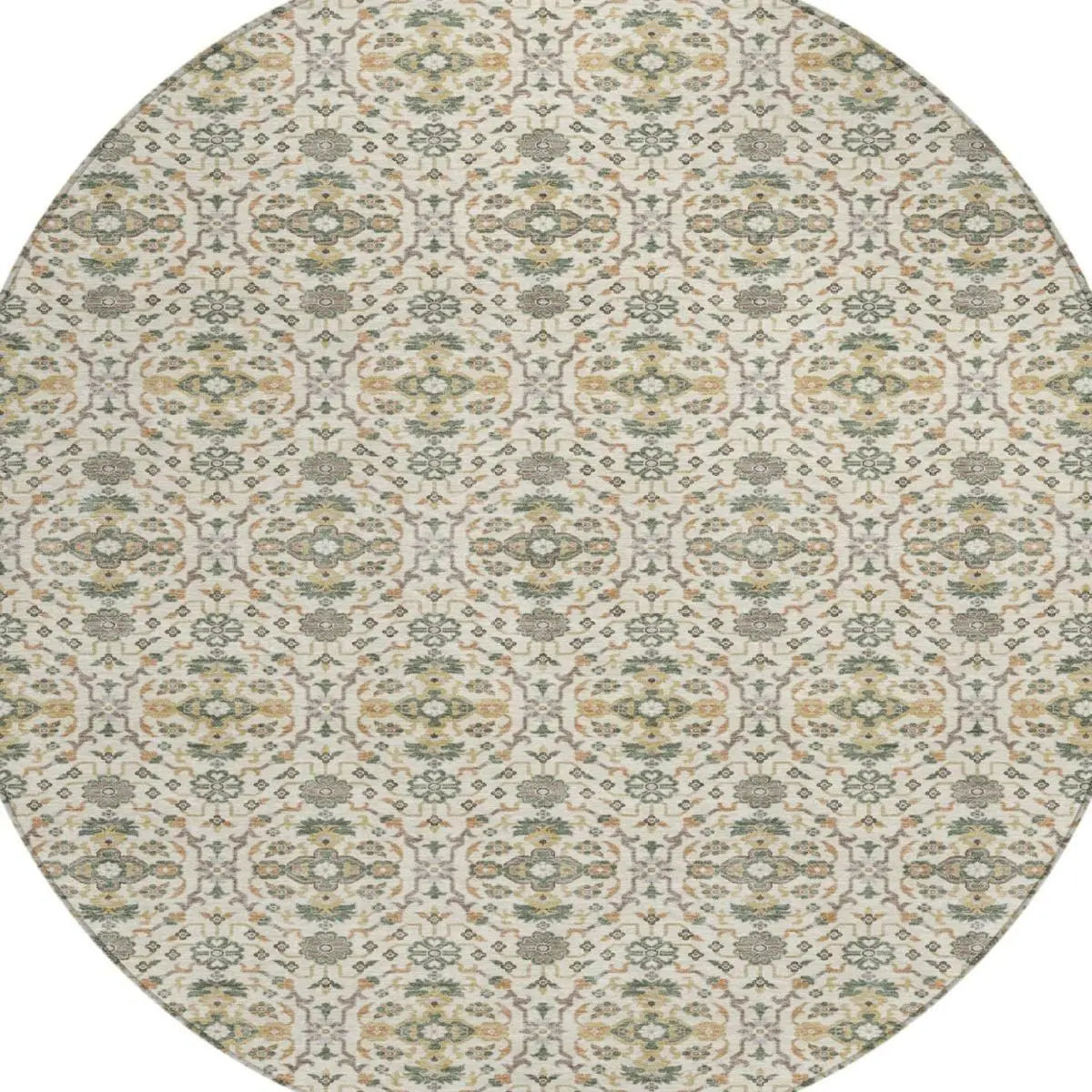 8' Cream And Ivory Round Oriental Washable Indoor Outdoor Area Rug Homeroots Outdoor