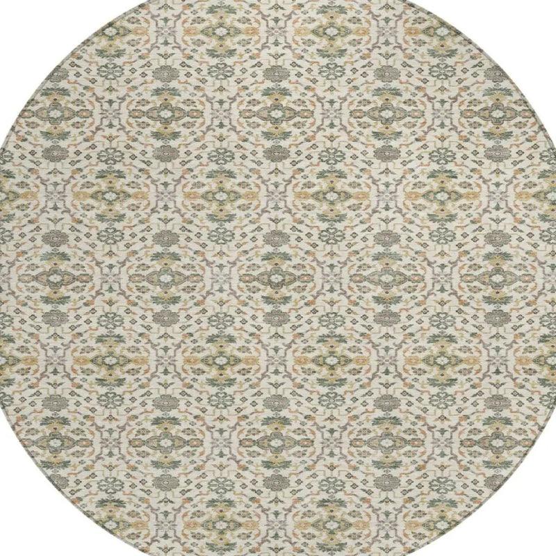 8' Cream And Ivory Round Oriental Washable Indoor Outdoor Area Rug Homeroots Outdoor