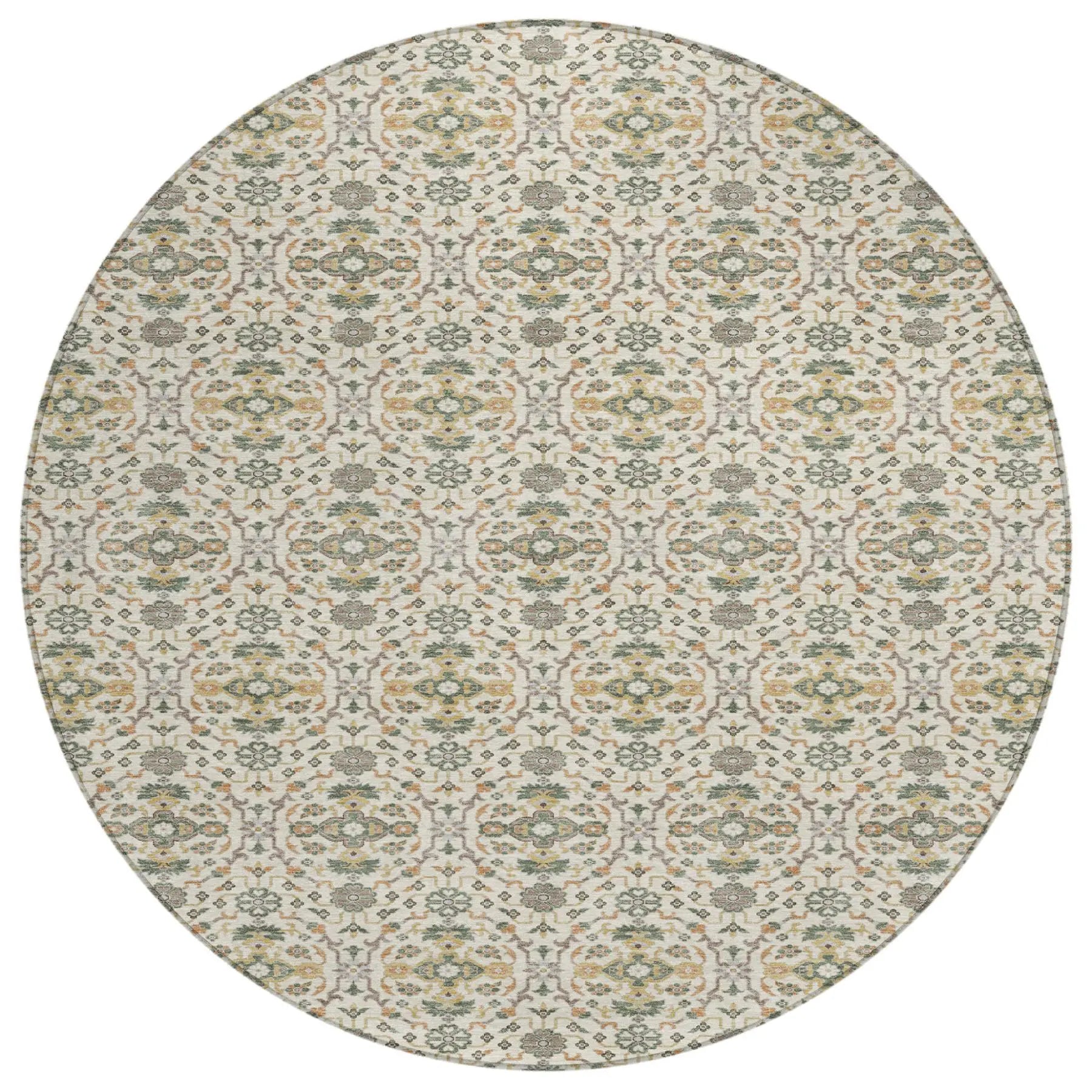 8' Cream And Ivory Round Oriental Washable Indoor Outdoor Area Rug Homeroots Outdoor