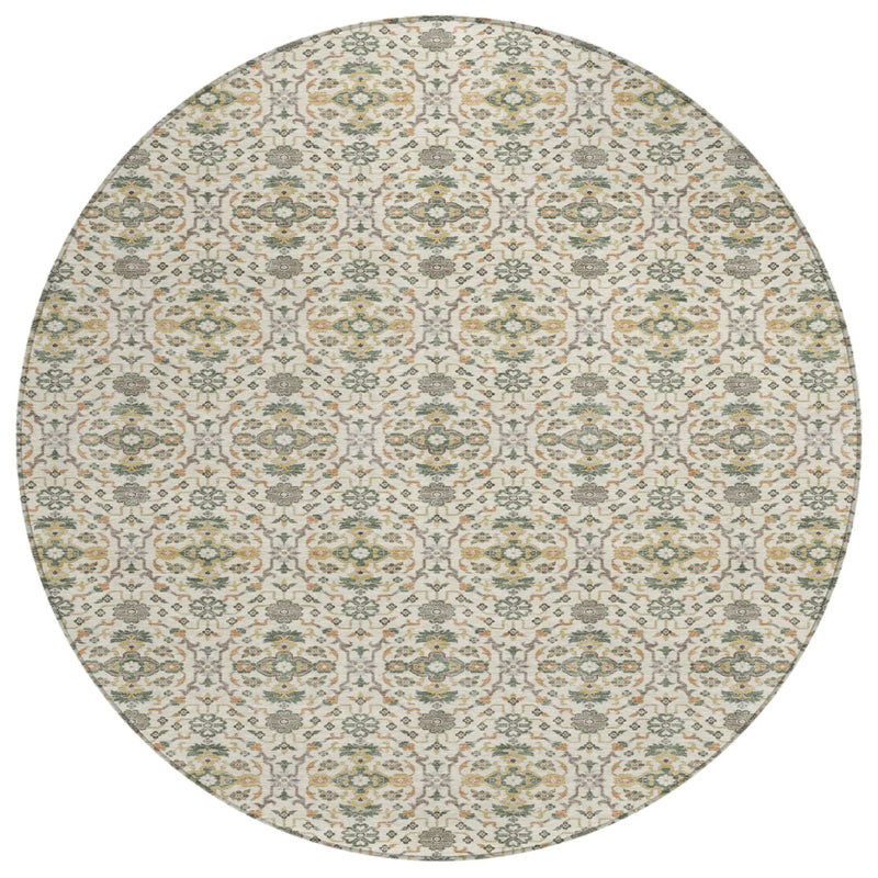8' Cream And Ivory Round Oriental Washable Indoor Outdoor Area Rug Homeroots Outdoor