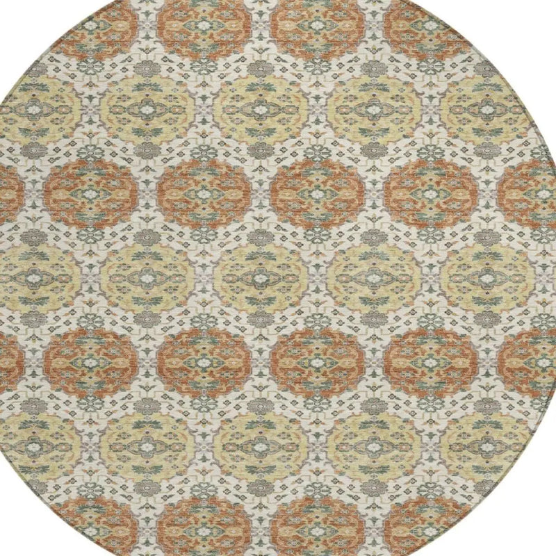 8' Cream And Ivory Round Striped Washable Indoor Outdoor Area Rug Homeroots Outdoor