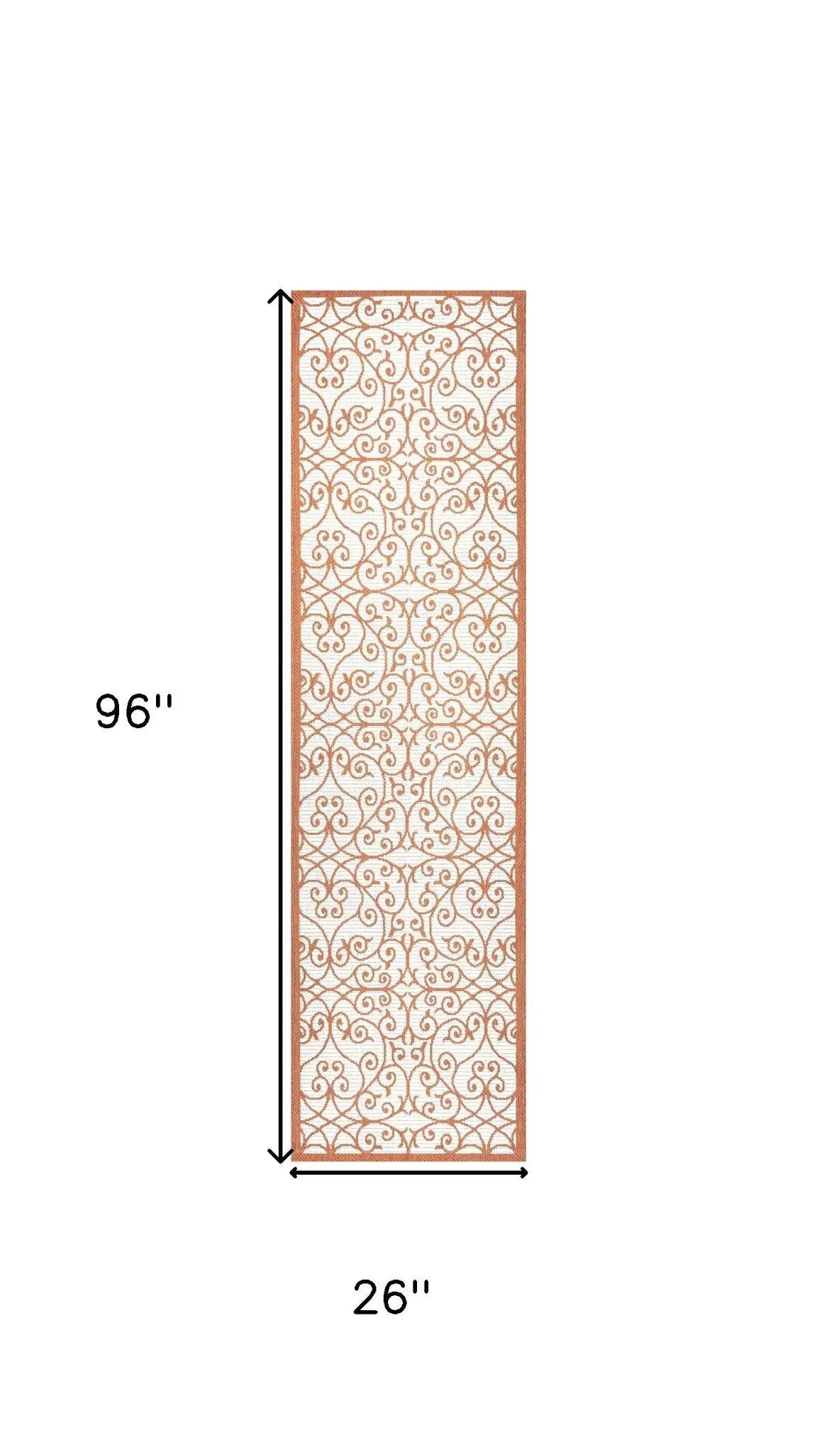 8' Cream And Orange Geometric Indoor Outdoor Runner Rug Homeroots Outdoor