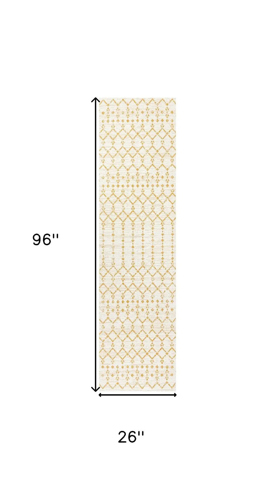 8' Cream And Yellow Trellis Indoor Outdoor Runner Rug Homeroots Outdoor