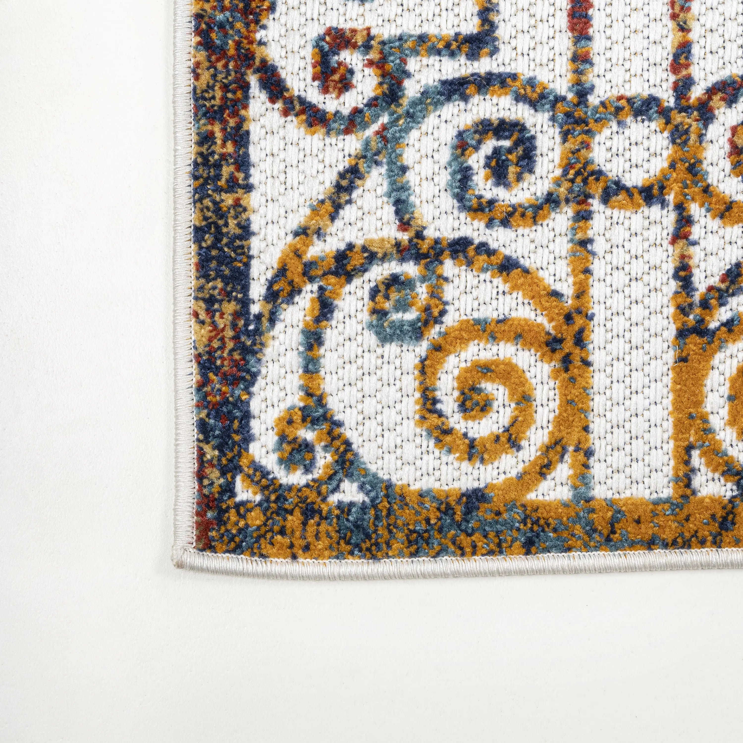 8' Cream Blue And Orange Trellis Indoor Outdoor Runner Rug Homeroots Outdoor