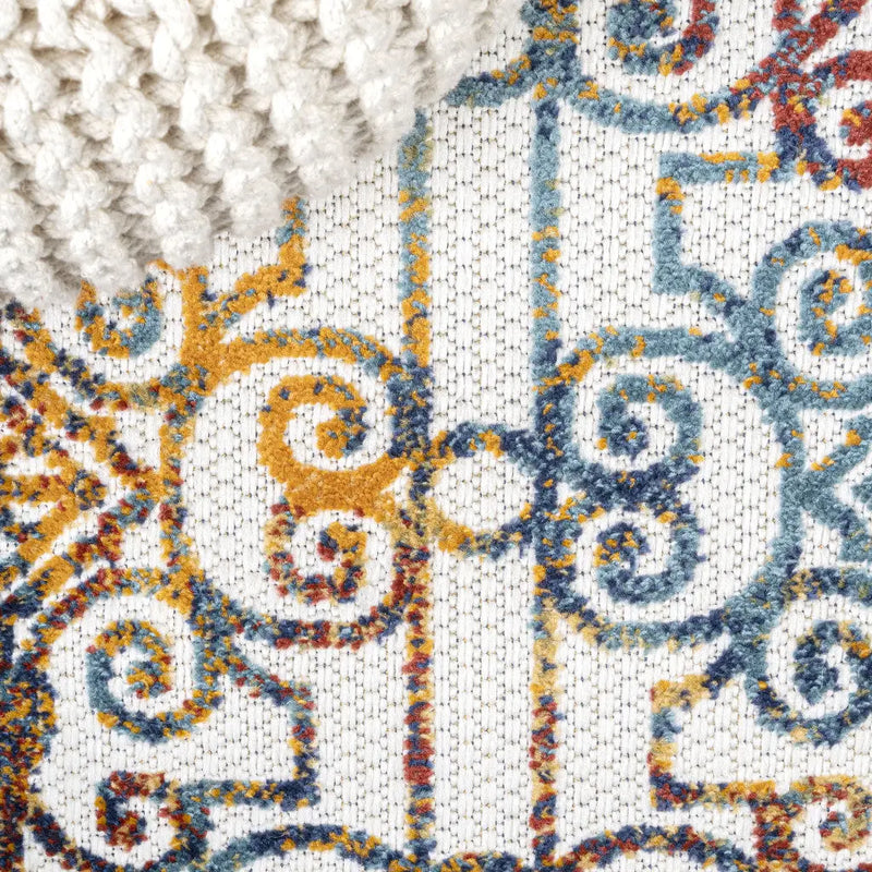 8' Cream Blue And Orange Trellis Indoor Outdoor Runner Rug Homeroots Outdoor