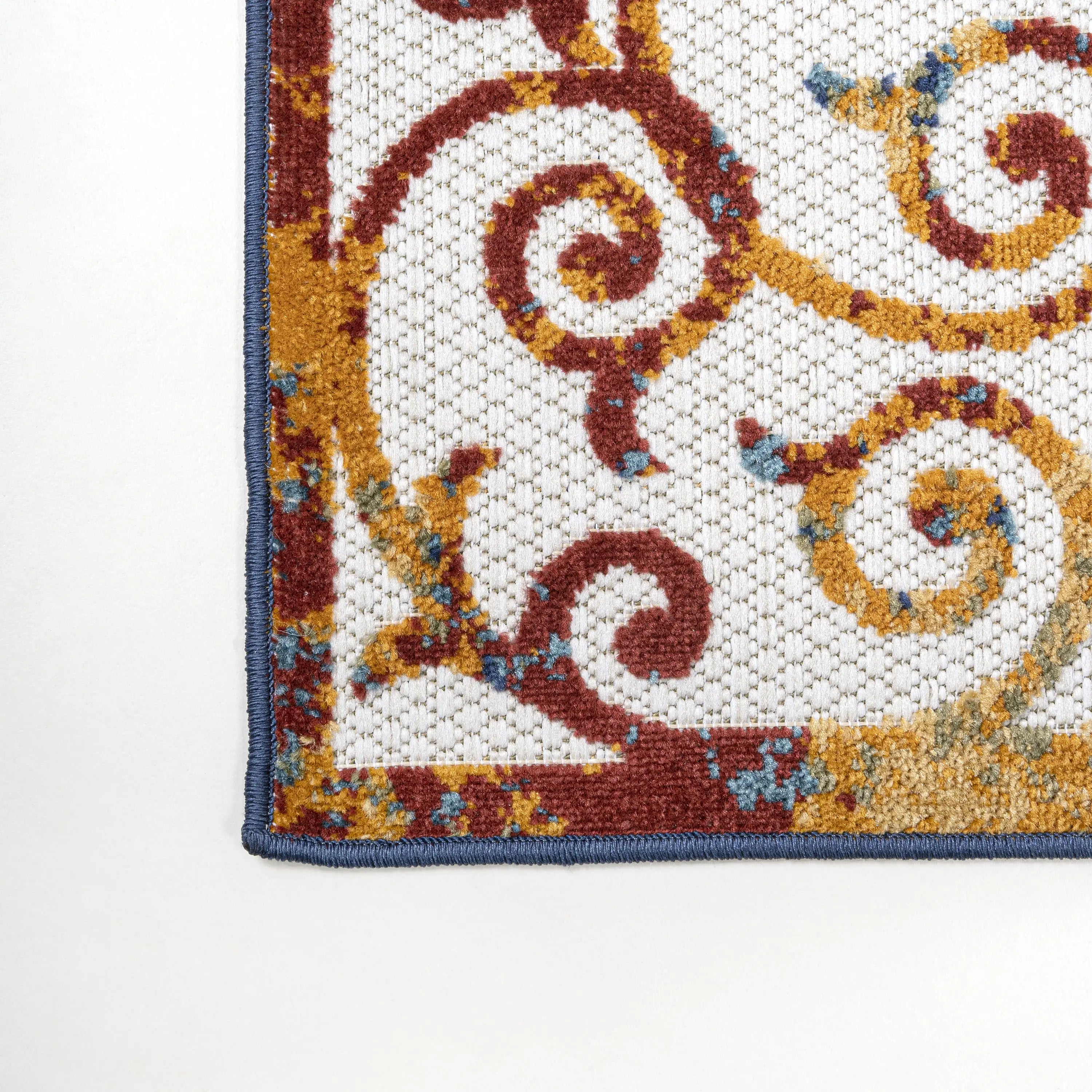 8' Cream Blue And Red Trellis Indoor Outdoor Runner Rug Homeroots Outdoor